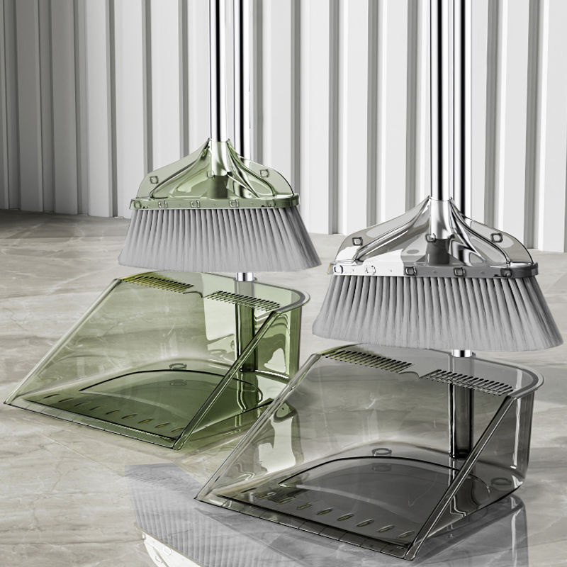 Two-Piece Set of Thickened Household Broom Office Soft-Bristled Light Luxury Transparent Style Sweeping Broom Broom Dustpan Set