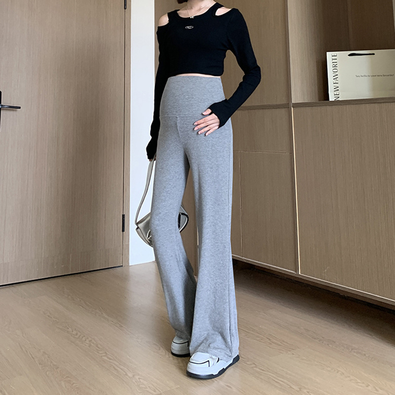 Pregnant Women's Knitted Dipping Pants Mopping Pants High Waist Slimming Micro-lar Casual Pants Pregnant Women's High Waist Elastic Horn