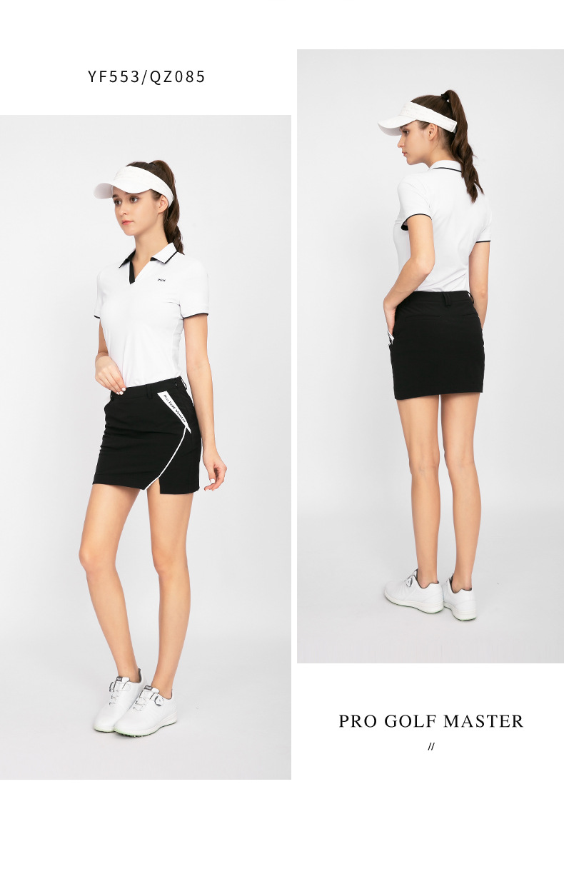 Áo thun golf nữ tay ngắn cổ chữ V, vải xẻ tà thời trang — YF553-màu trắng, YF553-Đen chi tiết 7