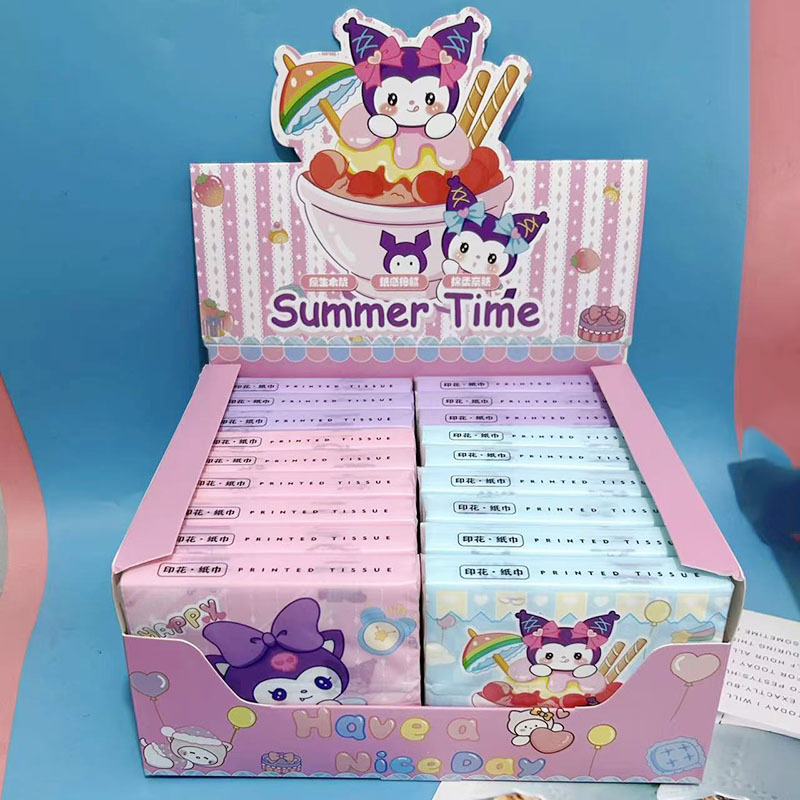 24 Pack Printed Paper Cartoon Printed Tissue Portable Small Pack Facial Tissue Colorful Napkin with Display Box