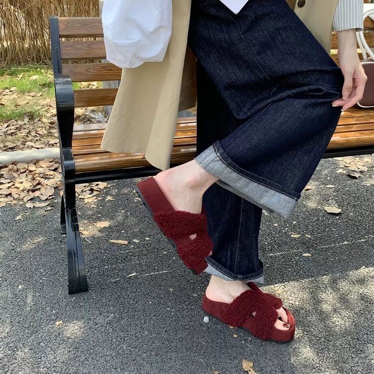 羊羔毛网红厚底毛毛拖鞋女外穿秋冬季2025新款名媛风休闲毛毛拖鞋|undefined