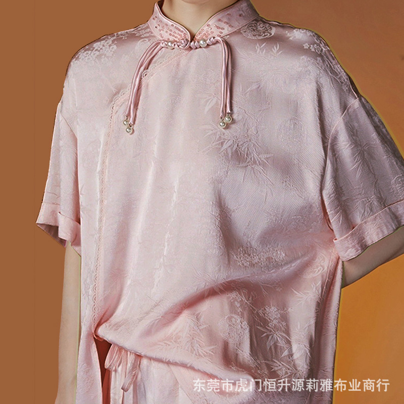 新品香云纱缎面梅花竹叶提花面料 唐装汉服面料绣花大提花