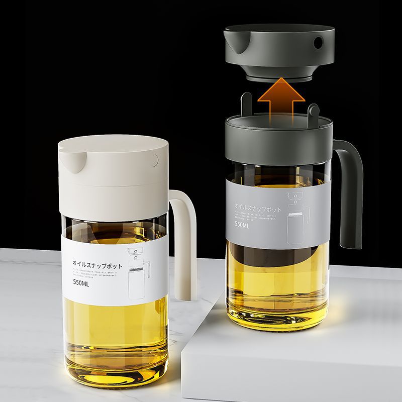 Olla de aceite de apertura y cierre automático transfronteriza, cocina doméstica, botella de olla de aceite de vidrio de gran capacidad, botella de vinagre de salsa de soja a prueba de fugas de aceite