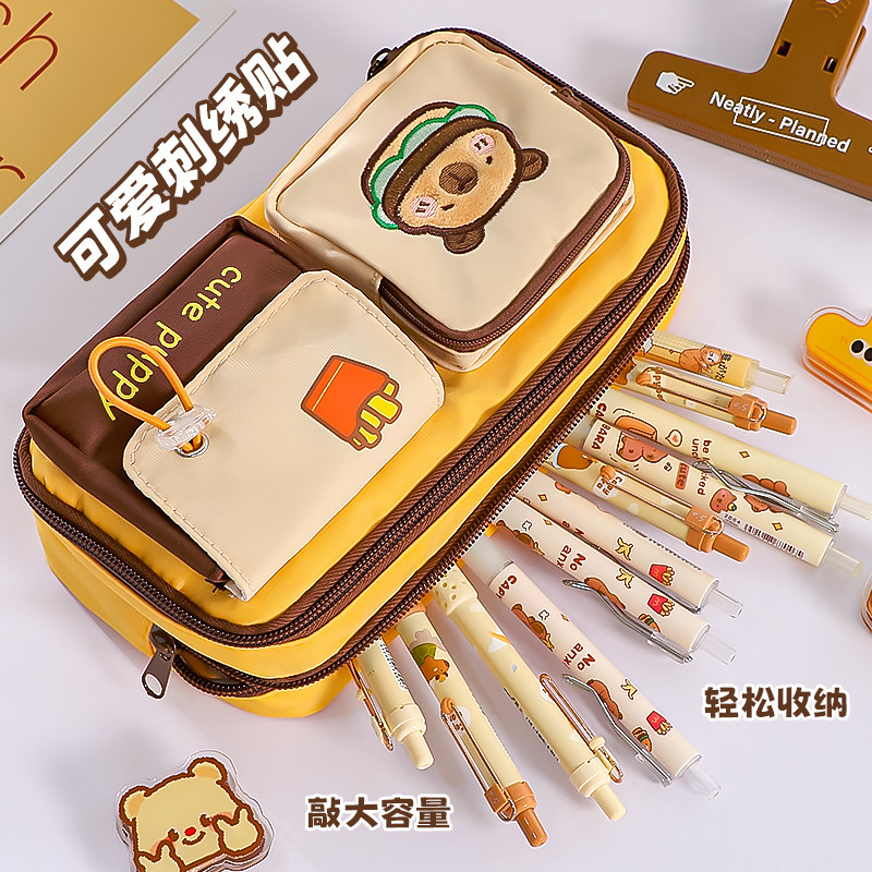 可爱日系ins大容量抽绳小口袋笔袋多功能高颜值耐脏设计感文具袋|undefined