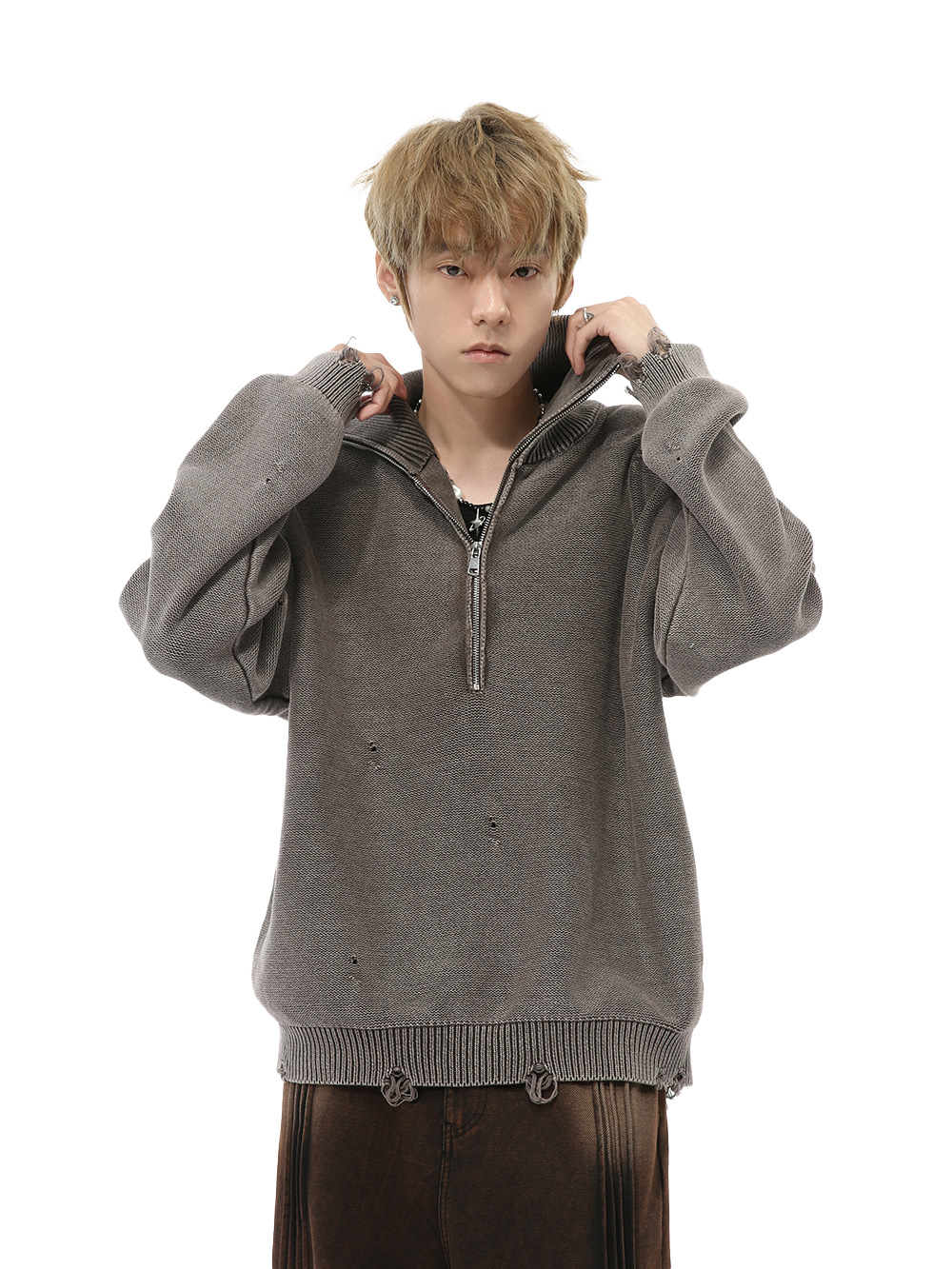 MTLCLOTHES Ropa de hombre | Nuevos productos de otoño, diseño de agujeros de nicho, suéteres de moda con media cremallera, tendencia de suéteres