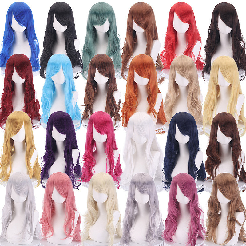European and American Cross-Border Wig Anime Wig Cos Universal Multi-Color 75cm Long Curly Hair Wavy Slightly Curly Hair Chemical Fiber Headgear