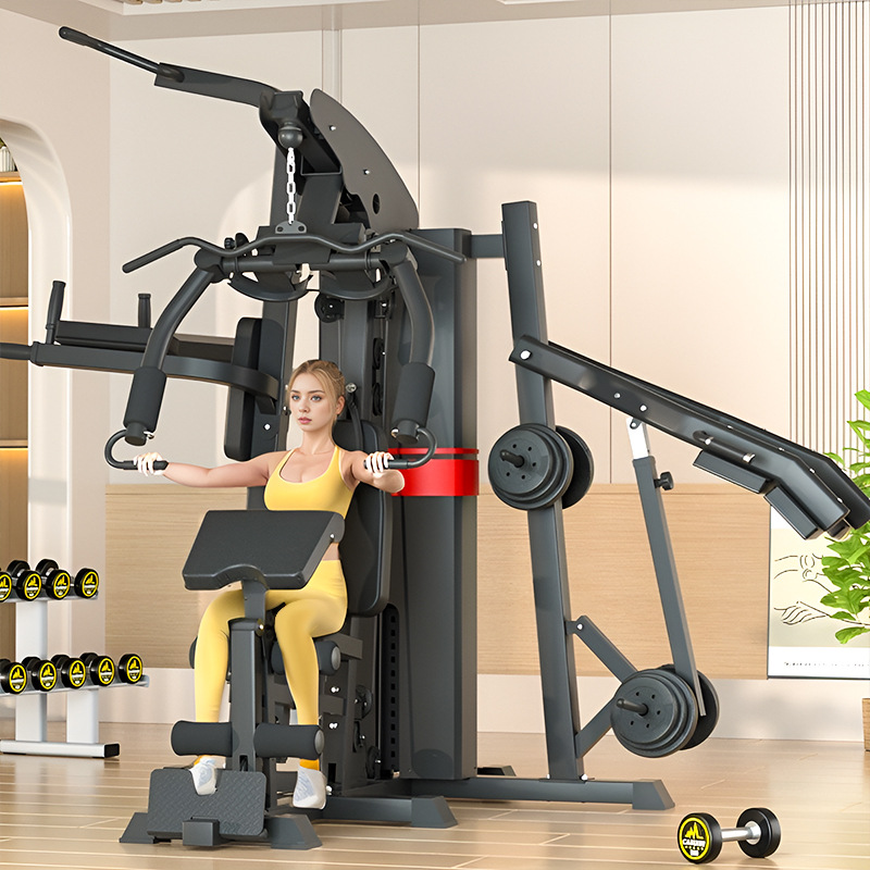 Equipo deportivo de acondicionamiento físico doméstico de tres personas estacionamiento integrado entrenador de alta posición pull-down una sola persona estacionamiento sentado empujar pecho y patas