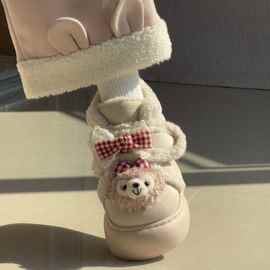 卡通雪莉玫魔术贴厚底雪地靴女2025冬季加绒棉鞋ins学生百搭短靴