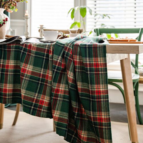 Yimanqiyun tablecloth yarn-dyed green plaid Christmas tablecloth American fabric rectangular factory direct supply