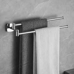 304不鏽鋼旋轉毛巾架高低錯位打孔 雙杆多杆浴室毛巾架子壁掛掛杆