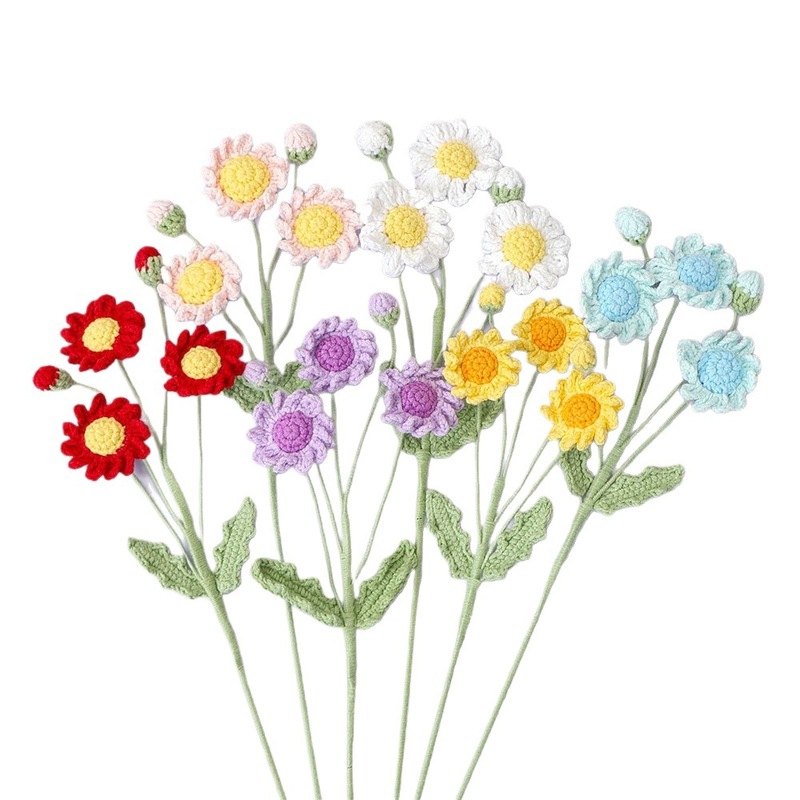 新款百搭钩织多头雏菊花枝纯色渐变色野菊花花束家居摆设花瓶插花|undefined