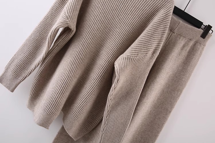 Women's Pant Sets Knitted Pullover Sweater And Wide Leg Trousers_voghion.com