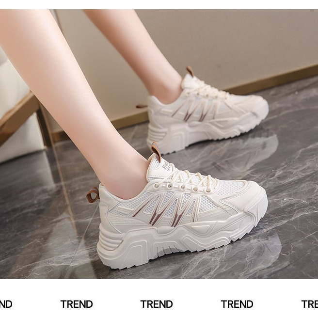 Internet Celebrity zapatos de papá para las mujeres 2024 primavera y otoño nueva moda de malla zapatos casuales ligero fondo grueso estudiante zapatilla de deporte de moda