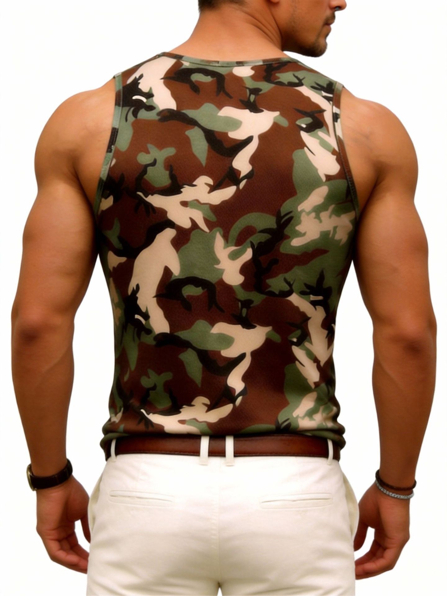 Músculos locos chalecos de camuflaje de verano hombres secado rápido y transpirable botones de cuello redondo, blusa abierta deportes transfronterizos de fitness