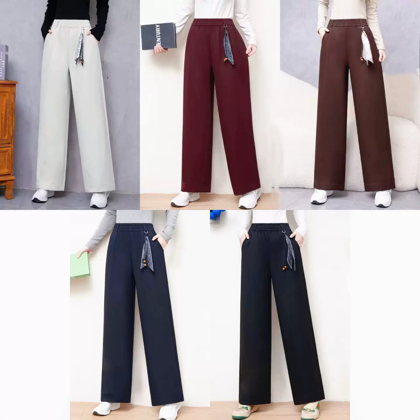 冬季加绒女裤直筒裤阔腿裤西裤女士休闲裤宽松时尚潮流保暖百搭