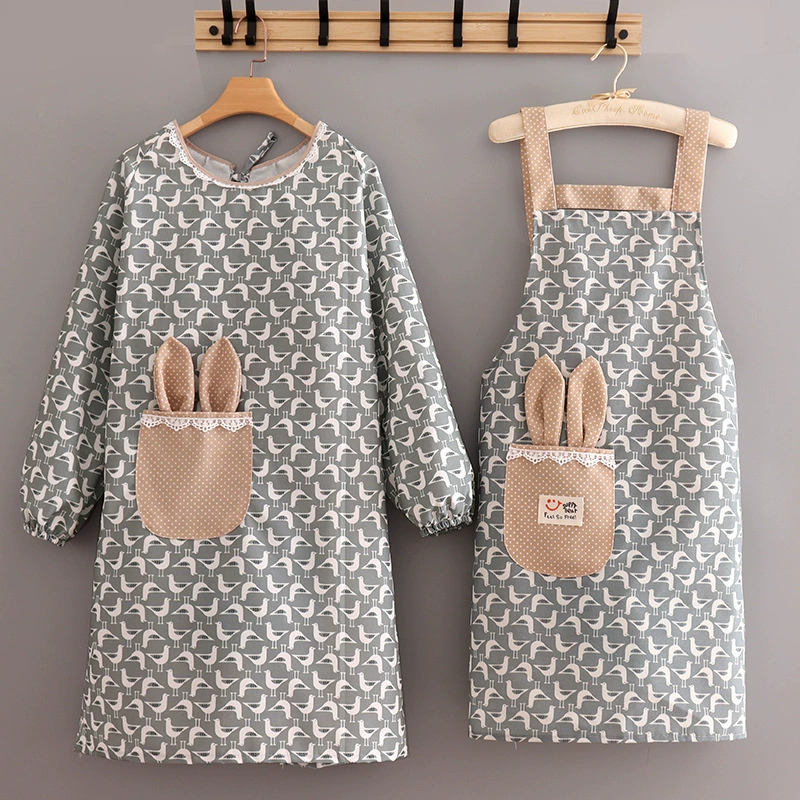 Холщовый Кухонный Фартук с длинными рукавами, женские домашние комбинезоны в Корейском стиле для молодежи, весенне-летние тонкие дышащие рабочие мужские с рукавами