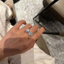 直播热卖新品仿真海蓝托帕石韩版时尚珍珠戒指女气质满钻戒指饰品