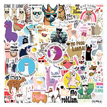 60张新款跨境美洲驼涂鸦贴纸水杯电脑冰箱滑板防水贴纸厂家批发