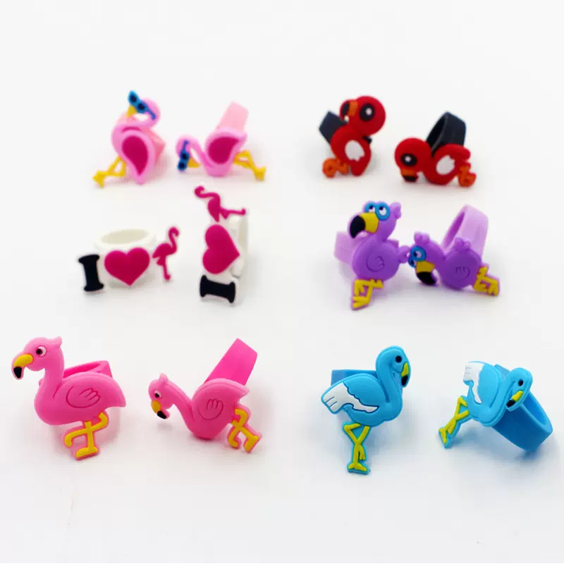 跨境儿童火烈鸟戒指可爱卡通硅胶指环戒圈派对饰品手饰装饰批发