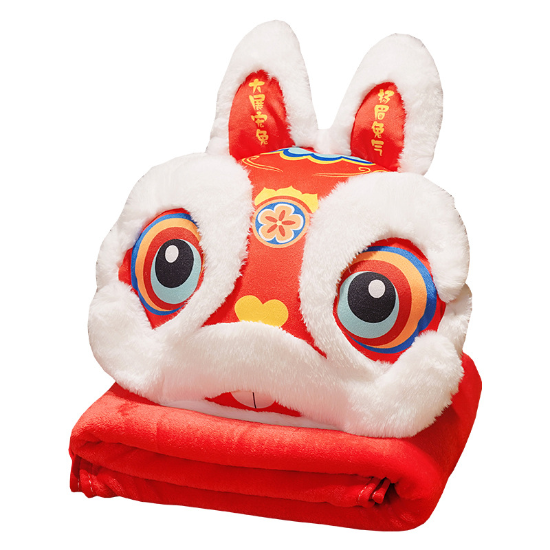 Guochao conejo almohada edredón de doble uso mascota Oficina siesta almohada manta tres en uno sofá cojín