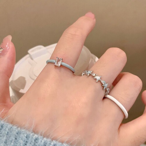 Blue Drop Glaze Zircon Star Ring Female Minority Design Open Index Finger Ring Internet Famous Fashion Personality Set Rings 