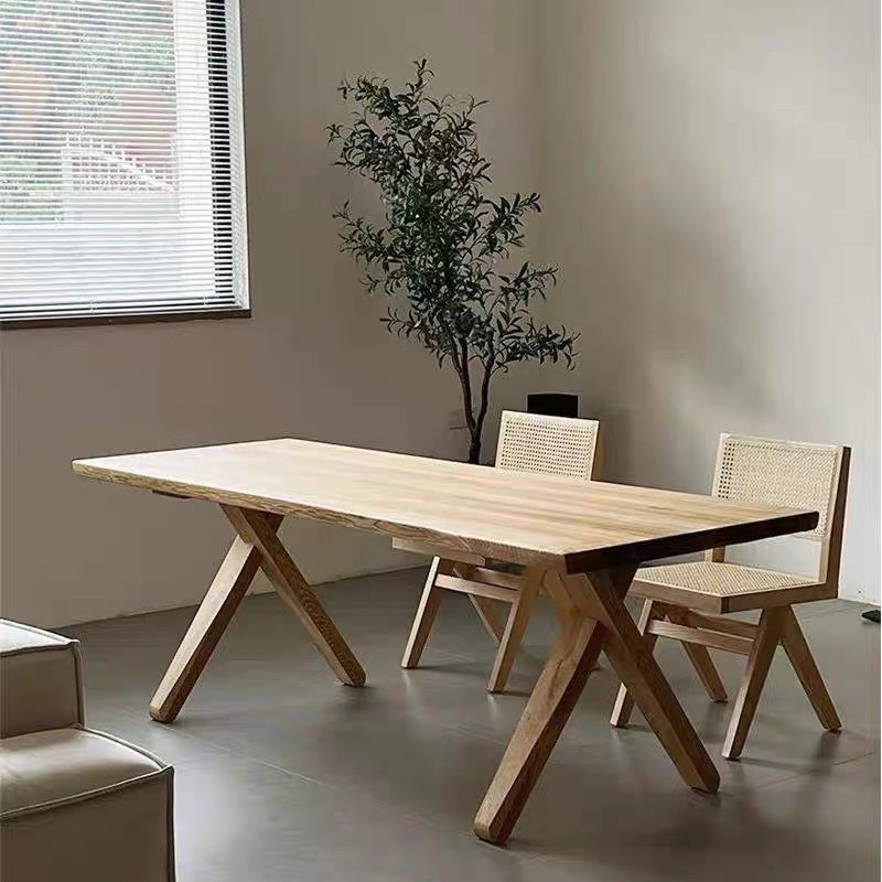 Wabi-Sabi Style Simple Log Rectangular Dining Table Japanese-Style Ash Wood Island Table Solid Wood Desk Negotiation Table Tea Table
