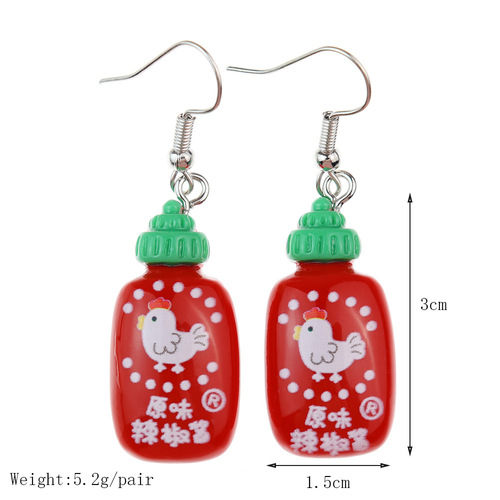 Japanese and Korean fun, simple, cute food toys, simulated seasoning sauce earrings, personalized creative childlike girl heart ear hook earrings