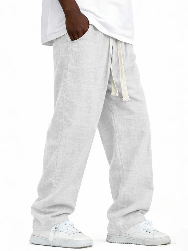 Herren Leinenhose Mit Geradem Bein Für Sommer Und Freizeit_voghion.com