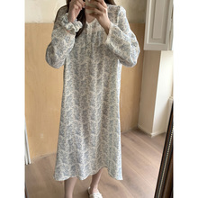 实拍2025ins秋季韩系棉纱树叶花休闲居家外穿睡裙连衣裙带发圈女