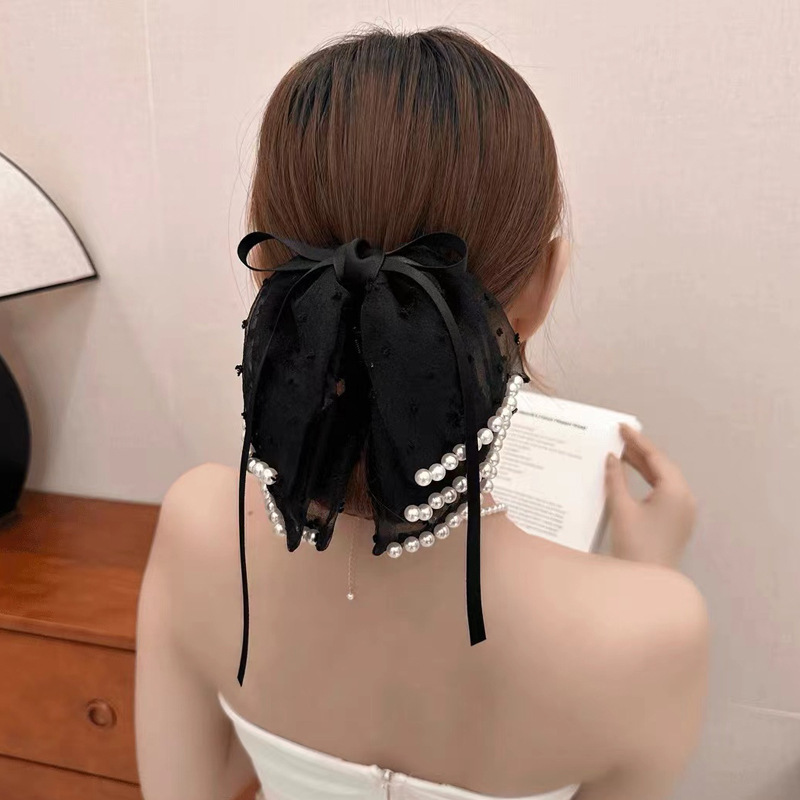 女性用レトロサテンリボンクリップ、ハイエンド、エレガント、ローポニーテールクリップ、後頭部クリップ、ヘアピン|undefined