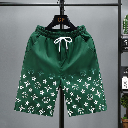 New Product Summer Printed Shorts for Men, Outerwear Chiffon Shorts, Casual Quick-Drying Pants, Trendy Beach Shorts, Plus Size Five-Finger Shorts