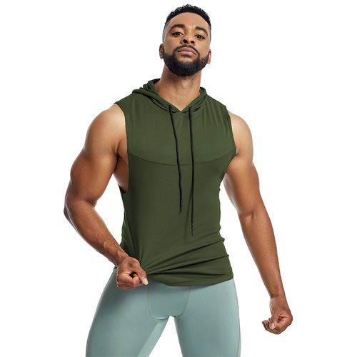 Cross-border network eye men's summer hooded sleeveless workout top sweat running basketball quick-drying vest