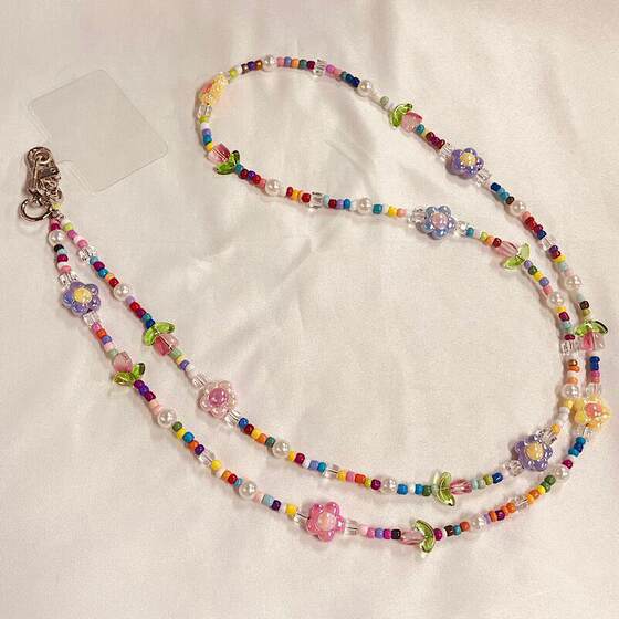 Lanyard Girl Long Colorful Tulip Flower Beads Mobile Phone Beaded Bag Chain Pendant Hanging Chain