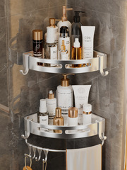 免打孔太空鋁衛生間浴室置物架洗澡間三角形置物架黑色三角籃掛件