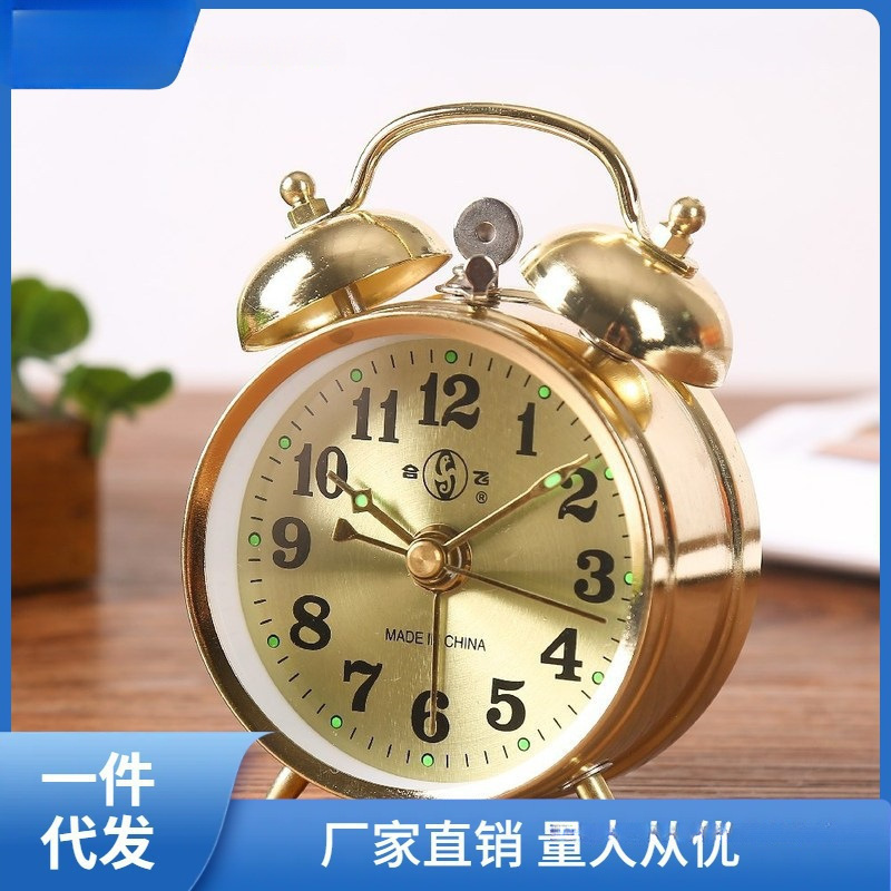 機械式時計仕掛けの鶏が米を食べる目覚まし時計レトロノスタルジックな昔ながらの金属クリエイティブ学生寝室のチャイム|undefined