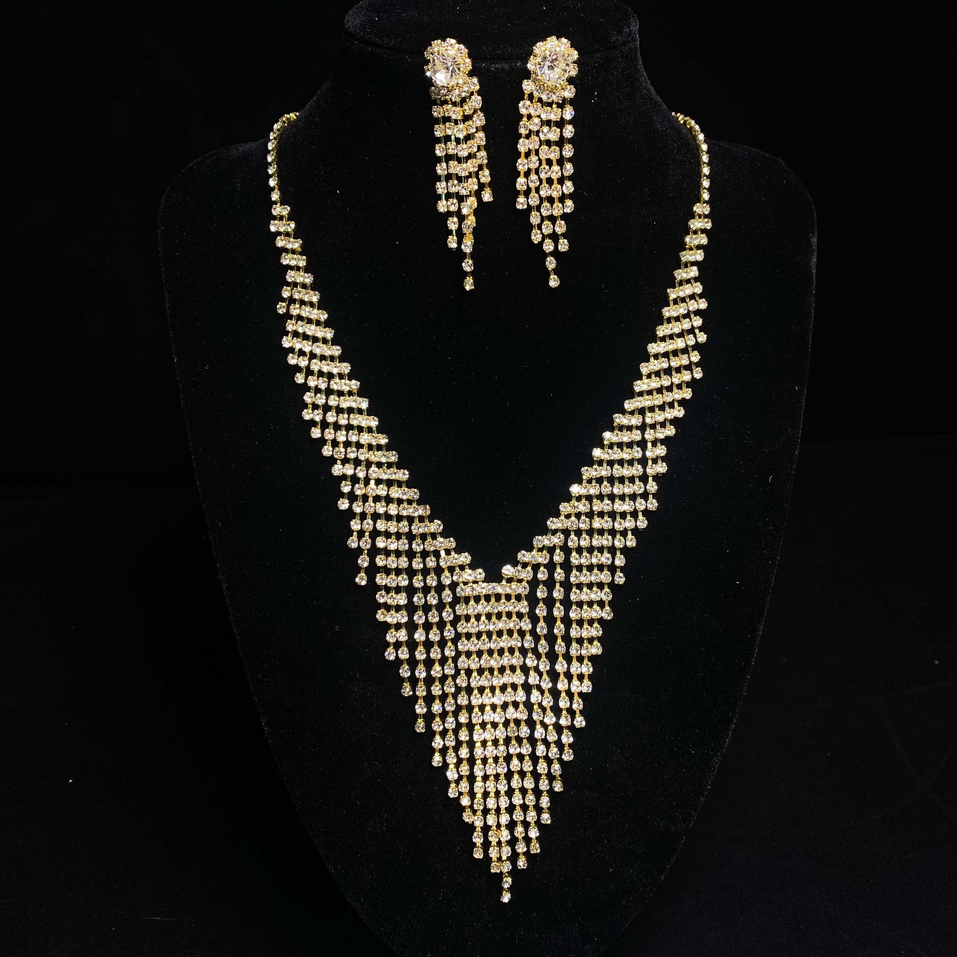 欧美满钻银色新娘项链耳环套装婚纱礼服套链流行饰品节日礼物