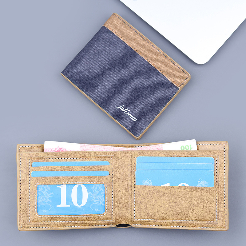 Nueva cartera de lona para hombres, cartera de denim corta para hombres, cartera corta para hombres, bolso de tarjetas dobles
