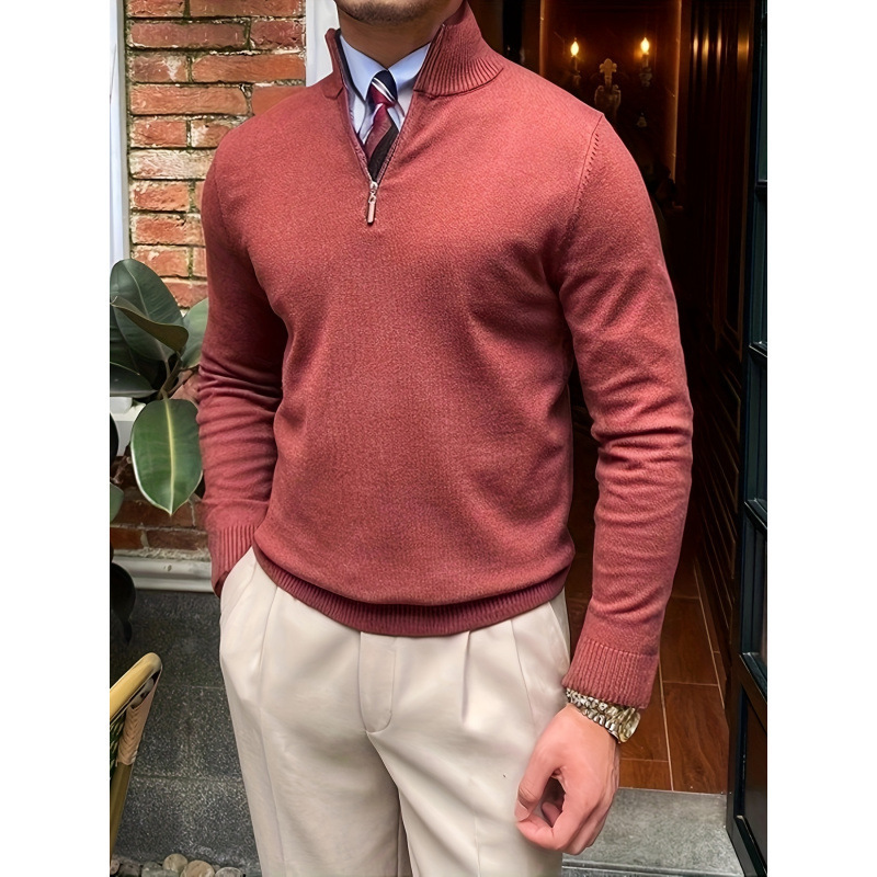 H 67906 Stand Collar Zip Knit Sweater