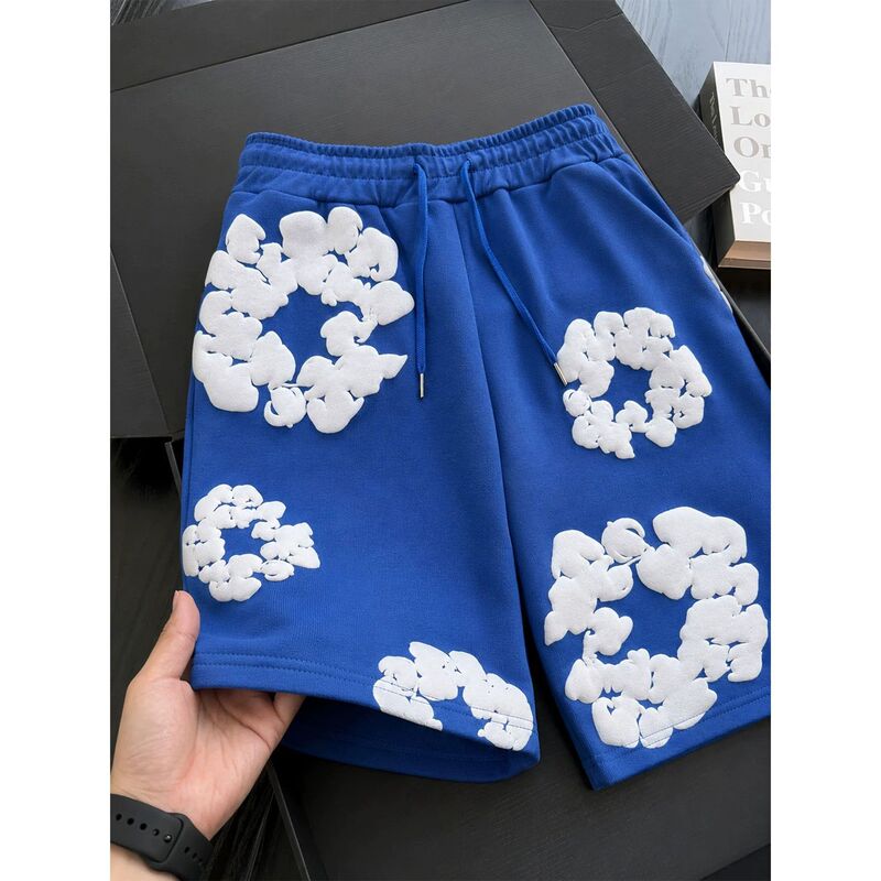 ins American high street foam cotton shorts for men, summer breathable sports basketball casual shorts, 5/4 length shorts ins American high street foam cotton shorts for men, summer breathable sports basketball casual shorts, 5/4 length shorts