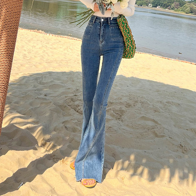 Zy垂感拖地高腰微喇叭牛仔裤女 2022春夏新款百搭显瘦长裤子J883