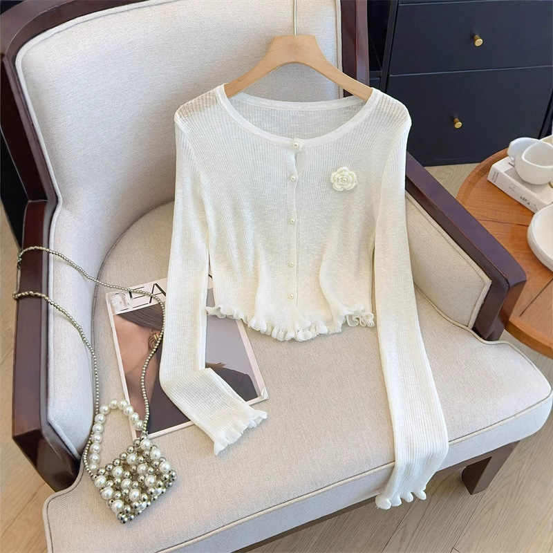 Three-Dimensional Flower Super Fairy Knitted Cardigan for Women, Gentle Elegant, Short Air-Conditioned Shirt, Shawl Top, Early Spring French Jacket