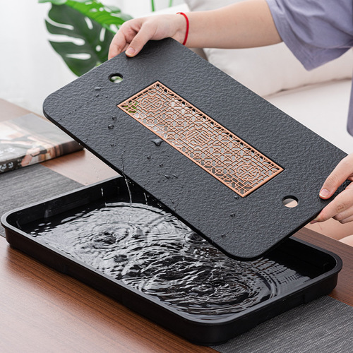 High-end tea tray household small imitation black gold stone tray kungfu tea set tea sea drainage water storage dual-use dry bubble tray wholesale