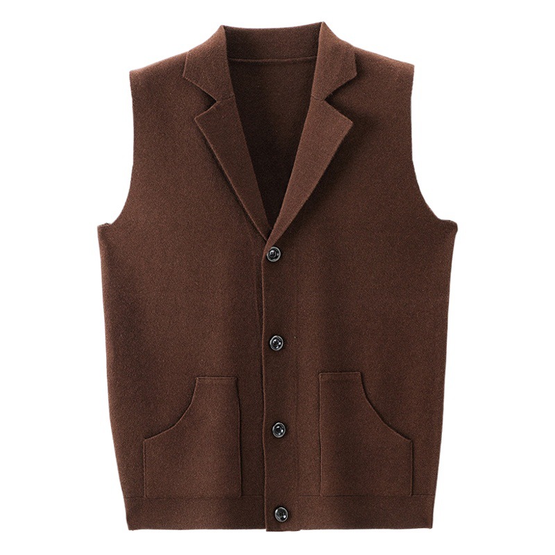 Chaleco de punto de terciopelo de oro para hombres de mediana edad papá Top parche tridimensional bolsa traje Cuello de piel chaleco cardigan