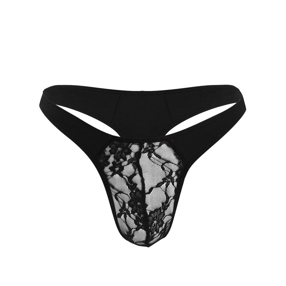 Trendy Personality Lace Thong U-Convex Low Waist Men's T-Pants Transparent Sexy Underwear For Men_voghion.com