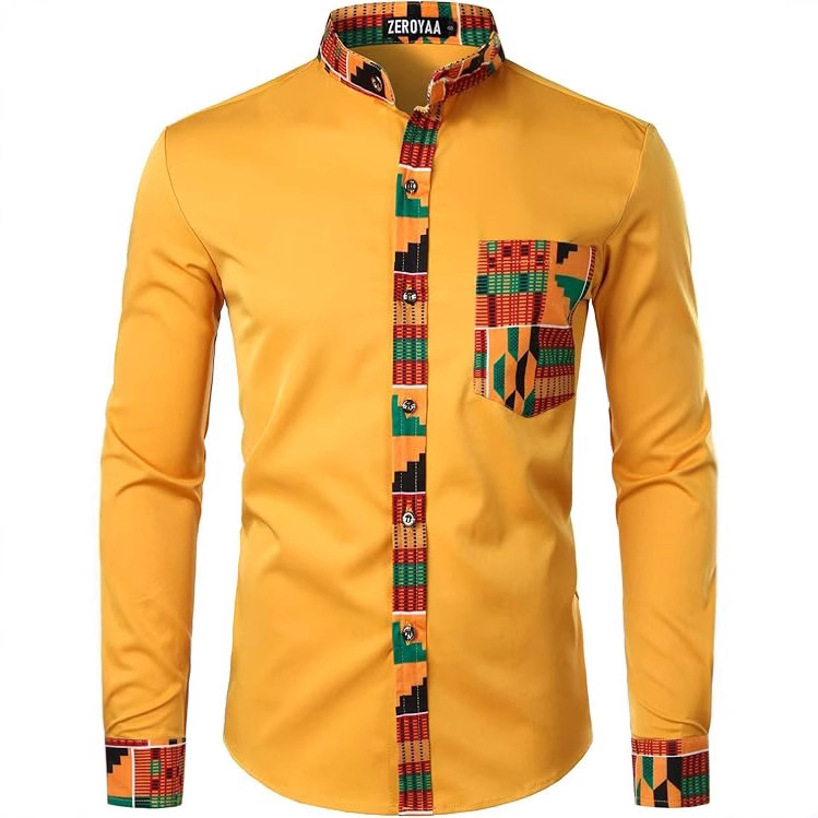 2025 Men's Fashionable African Tribal Pattern Splicing Design Slim Fit Long Sleeve Multi-Color Button Chinese Shirt 2025 Men's Fashionable African Tribal Pattern Splicing Design Slim Fit Long Sleeve Multi-Color Button Chinese Shirt