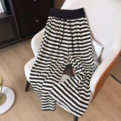 今年流行爆款夏季新款高腰条纹休闲裤女阔腿裤百搭显瘦长裤子