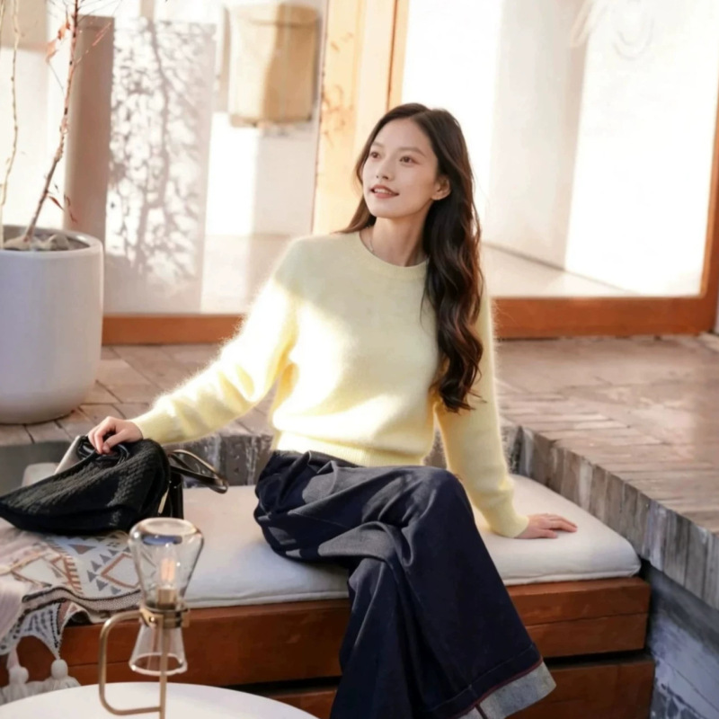 5% Mulberry Silk, 5% Cashmere, 90% Wool Brushed Sweater, Lazy Loose Fit, Versatile for Women, Direct Sales from Puyuan Factory, Cashmere Brushed 5% Mulberry Silk, 5% Cashmere, 90% Wool Brushed Sweater, Lazy Loose Fit, Versatile for Women, Direct Sales from Puyuan Factory, Cashmere Brushed