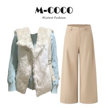 法式日常通勤松弛感绿色针织开衫叠穿马甲外套阔腿裤套装