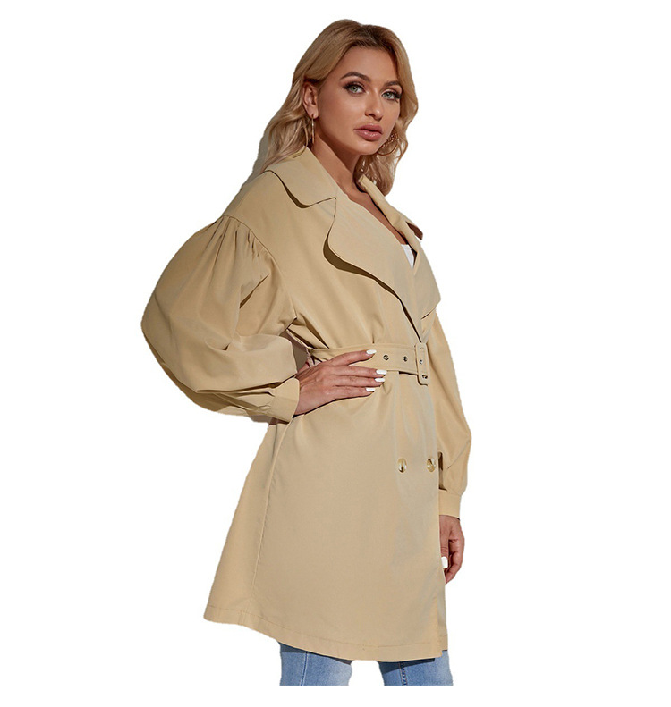 women s retro double buckle khaki windbreaker coat nihaostyles wholesale clothing NSLIH80929