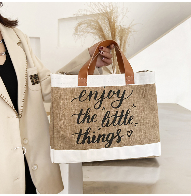 360g Weight Open Closure Type Top Handle Strap Type Tote Bag Bags Type Casual, Daily Occasion cotton and linen Material Letter Pattern All Seasons Season Women's Gender Basic, Classic Style Style Square Shape Large Size Women's Large Cotton And Linen Letter Basic Classic Style Square Open Tote Bag 16